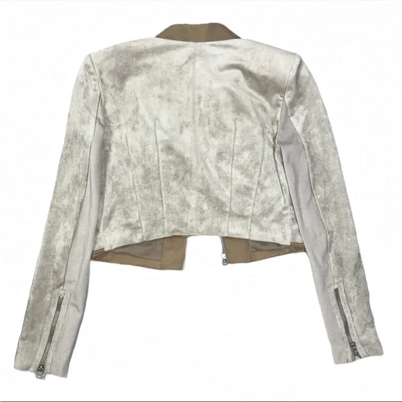 BCBG Maxazria Long Sleeve Sloan Faux Suede Cropped Moto Jacket Gray Tan Medium‎ - Picture 11 of 16
